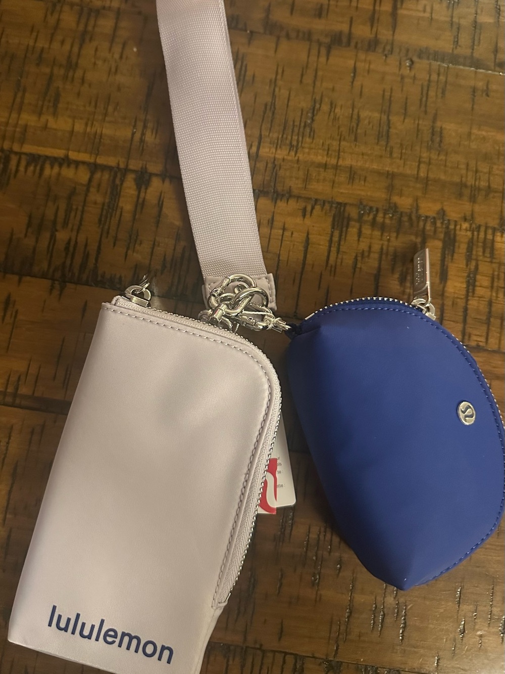 lululemon Dual Pouch Lilac Wristlet with Blue Coin Pouch